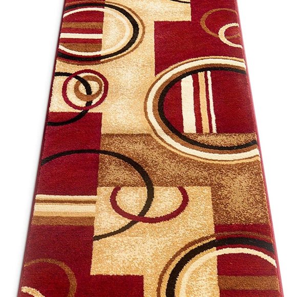 Deco Rings Red Geometric Modern Casual Rug 2x7 - Picture 2 of 6